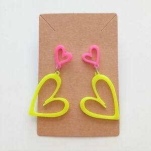 Fashion Jewelry Pink and Yellow Heart Earrings